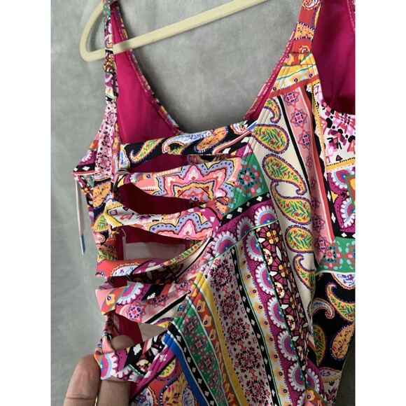 Bleu Rod Beattie Swimsuit V Neck One Piece Size 16W Colorful Key hole/Cut Outs - Picture 6 of 16